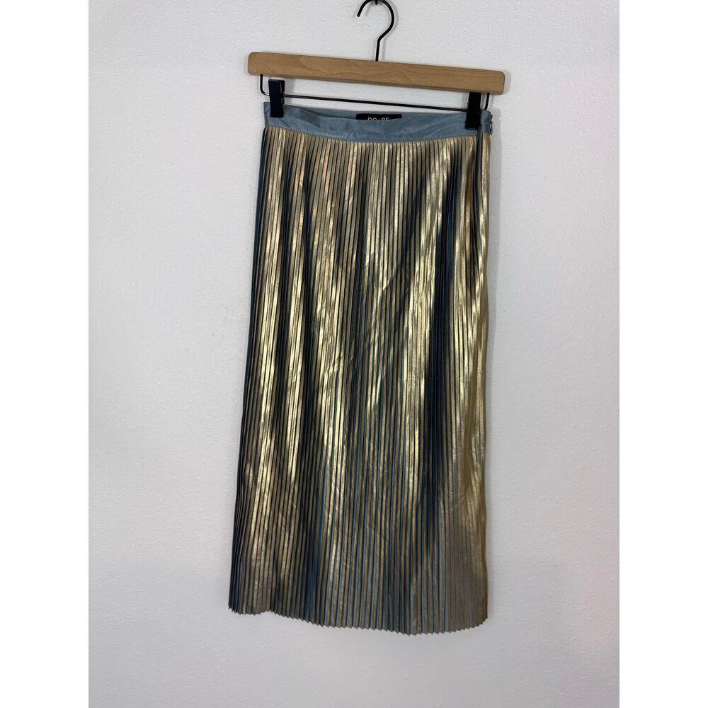 Do+Be Gold Metallic Pleated Midi Skirt Size S